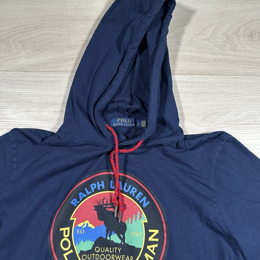 Polo Country Ralph Lauren Sportsman RL Blue Pullover Hoodie Size Large Wildlife - Picture 5 of 9
